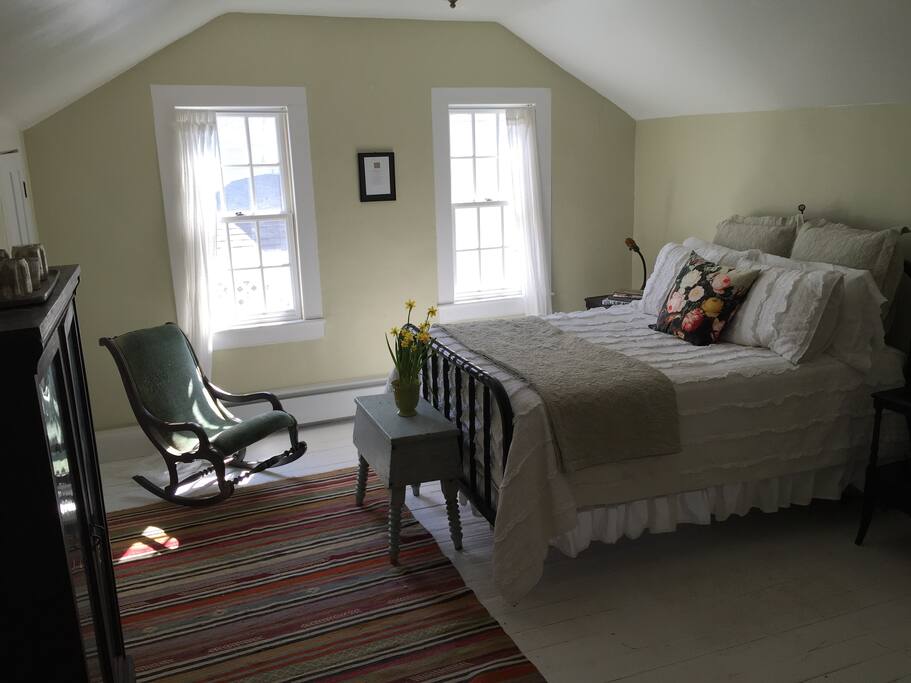 Second bedroom with double bed and lots of light from south-facing windows.