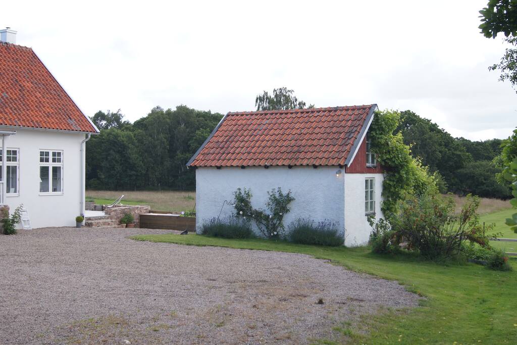 Main building to the left and guest house to the right