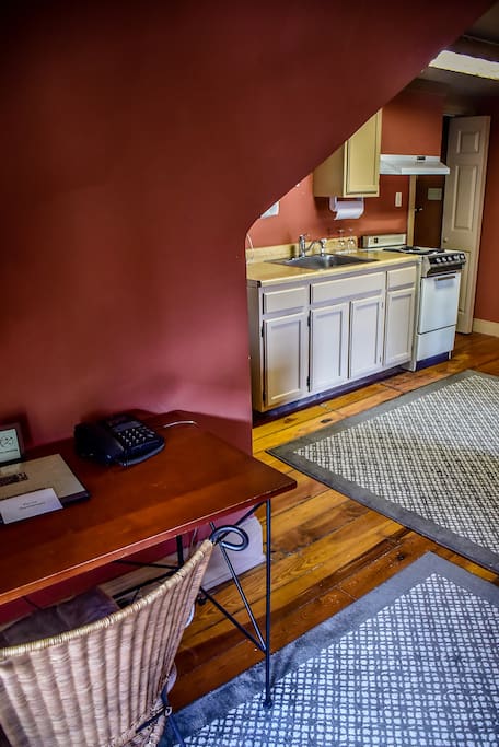 Desk & Kitchen.