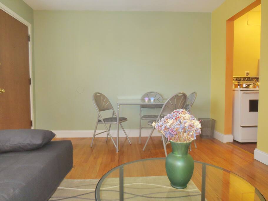 Clean and cozy living and dining area for 4 people