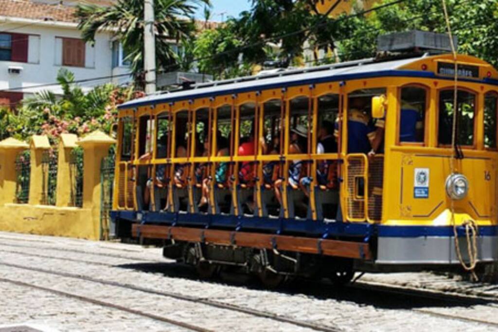 The Santa Teresa Tram is a historic tram line in Rio de Janeiro.
Tram stop in front of the building