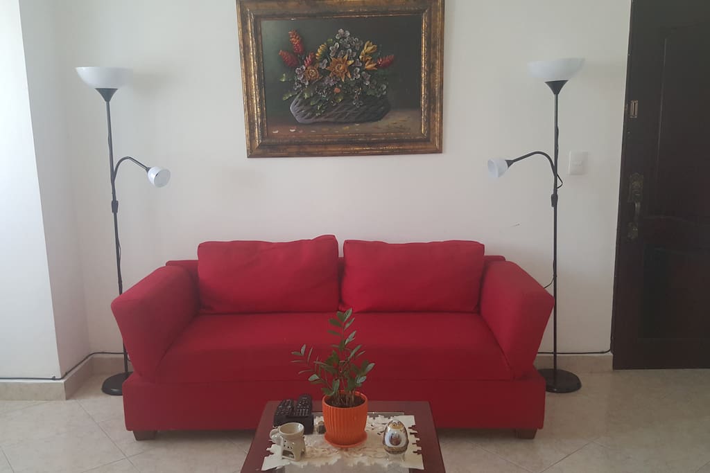 Sala de estar con televisor y lamparas para lectura