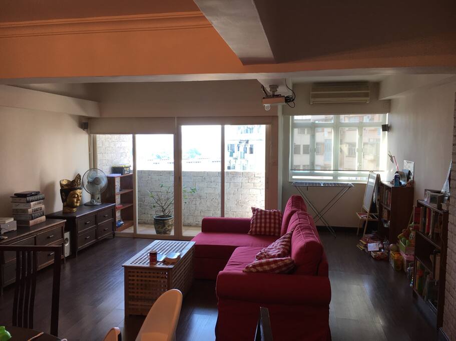 Living room with with foldable double sofa bed