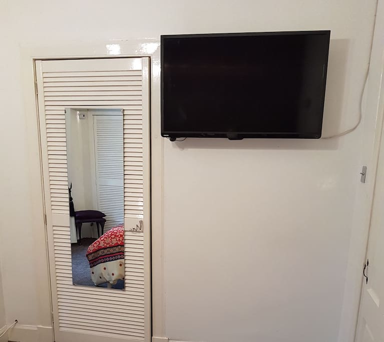 Television with sky channels.