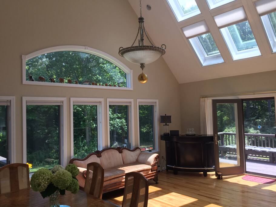 Great Room-With Dinning Table and Bar -The Garden and Ocean can be viewed from most of the rooms.