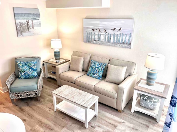 Our coastal comfortable living room. Capri sofa opens into super cozy queen sleeper sofa
