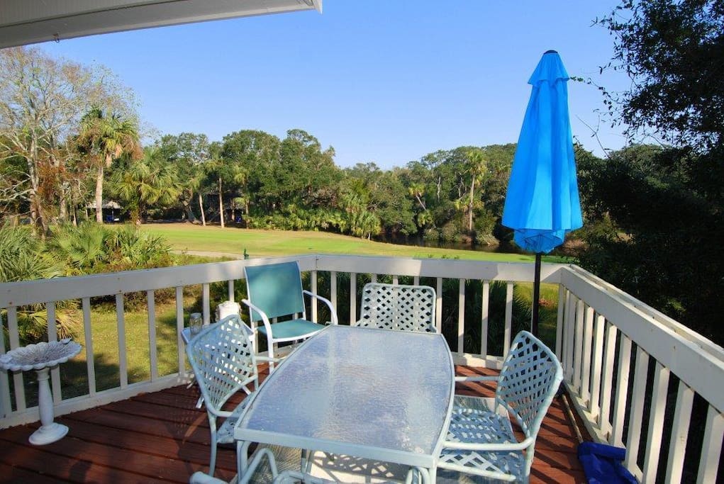 Rear deck overlooking lagoon and golf course