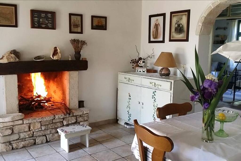 The dining area and the open fireplace