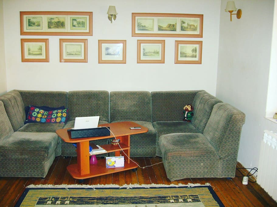Hall with couch, restroom