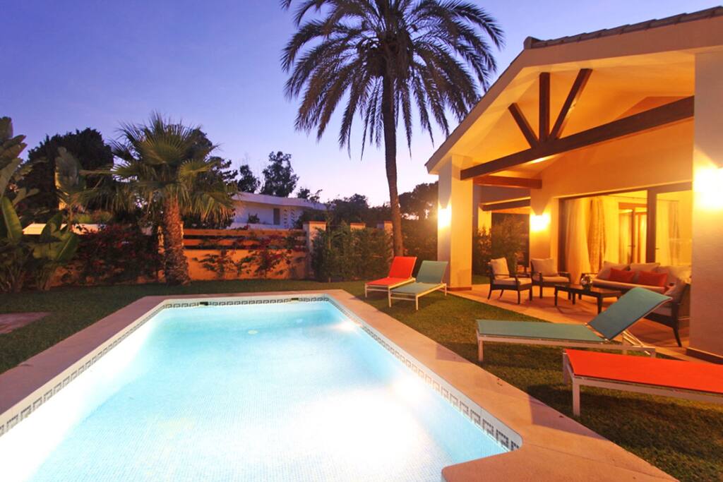 sunloungers in the garden area