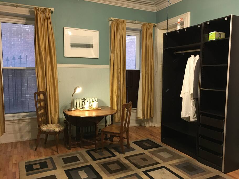 This is the view from the bed, bathroom is to the left