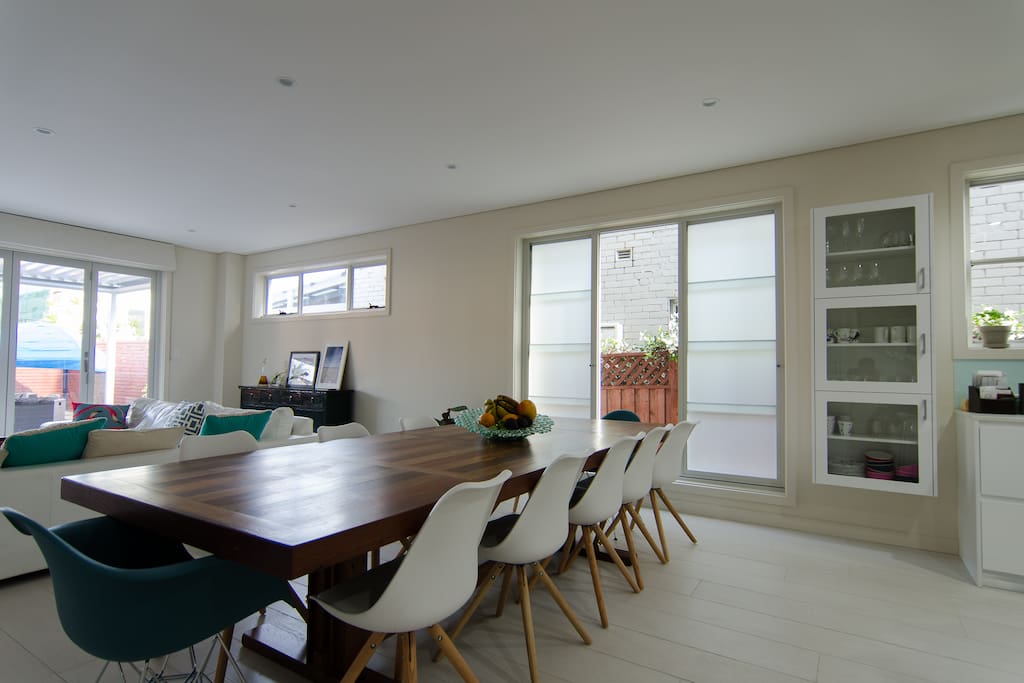 Large dining area flowing out to outdoor area