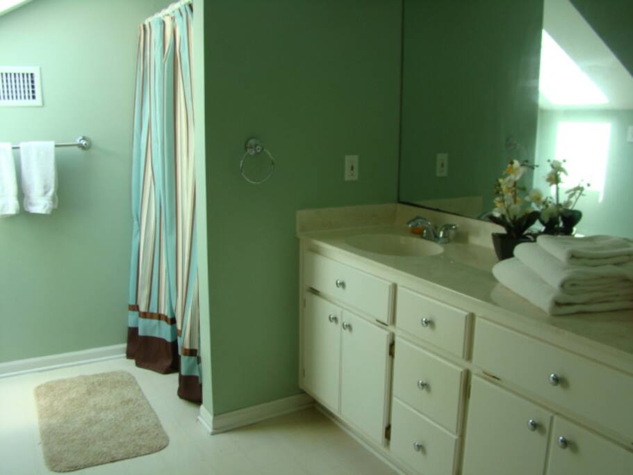 Spacious, private bath with shower.