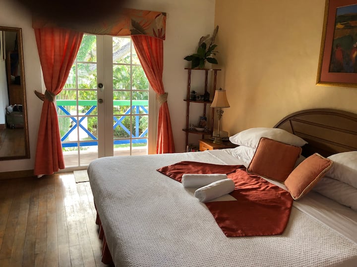 The Master Bedroom looking onto the Samaan Tree-shaded gardens of the House....