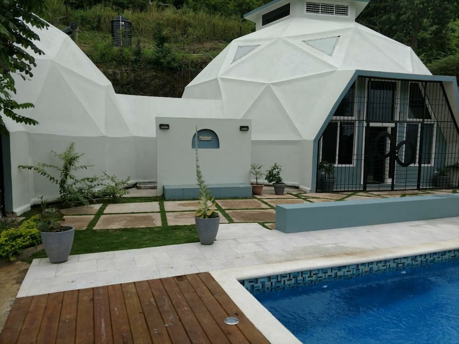 View of domes from pool deck.