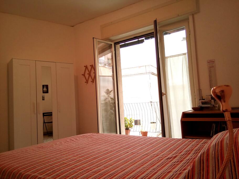 The room has a capacious closet with a mirror.