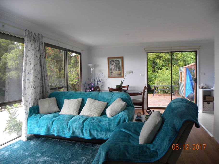 Lounge and dining areas overlooking garden and Oyster harbour