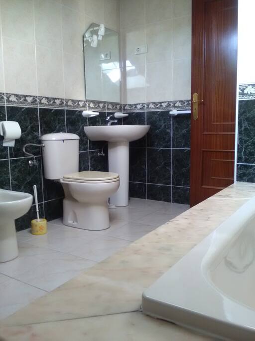 Spacious bathroom with a bathtube and a window