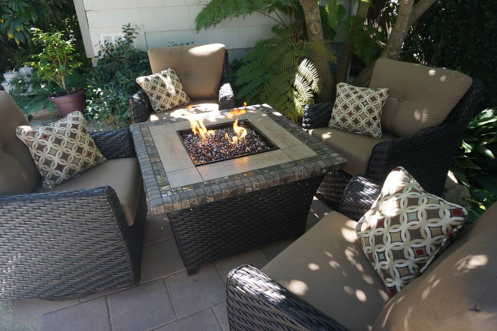 Patio set under tree canopy