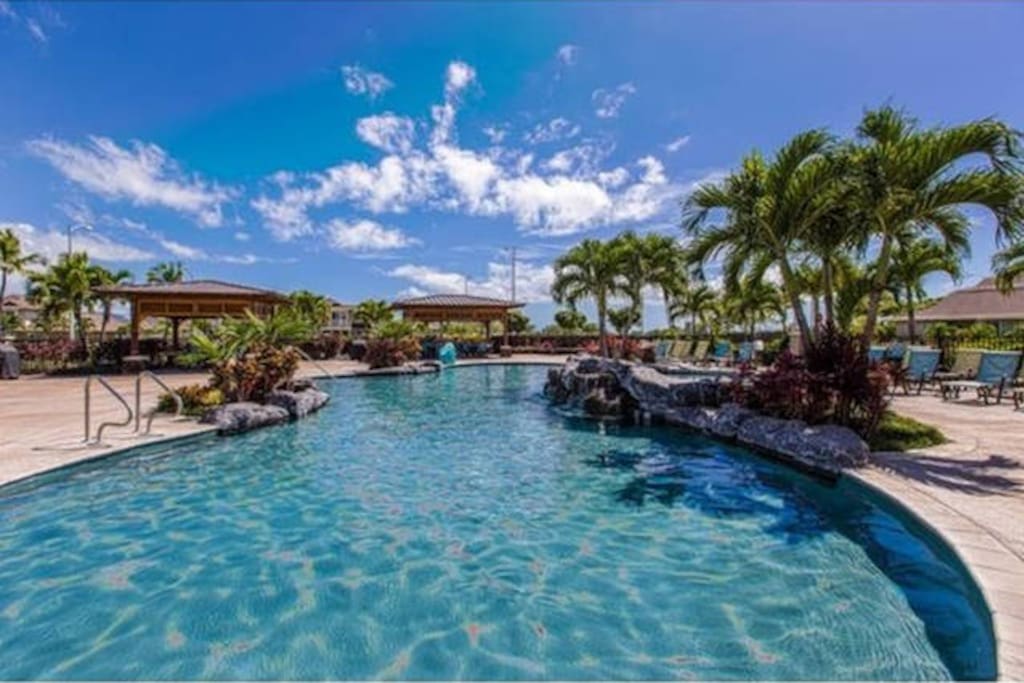 Relax by the sound of waterfalls by the pool!