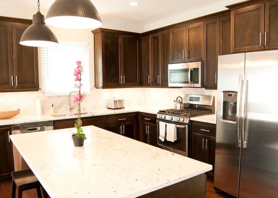 Granite countertops with plenty of prep space.