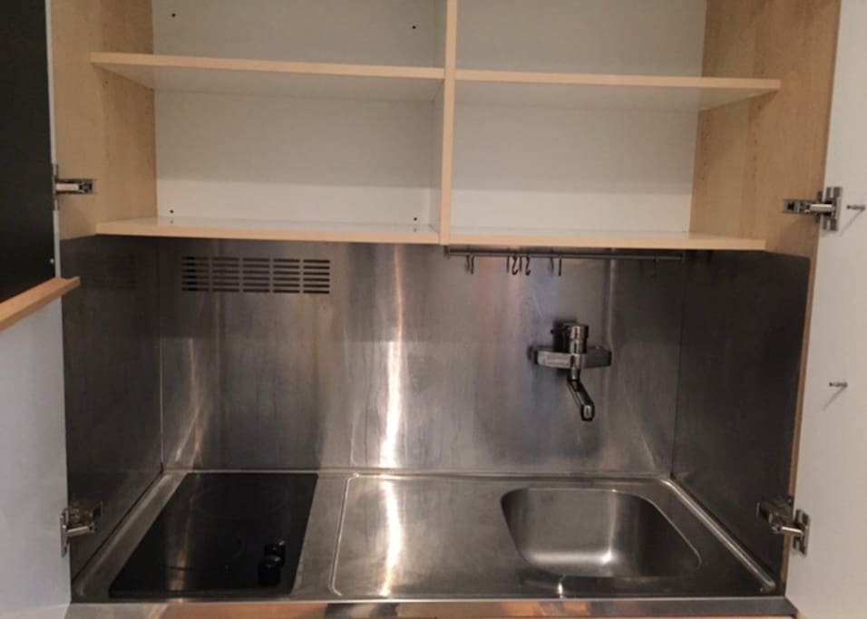 Private mini kitchen with, sink, fridge freezer and electric hob