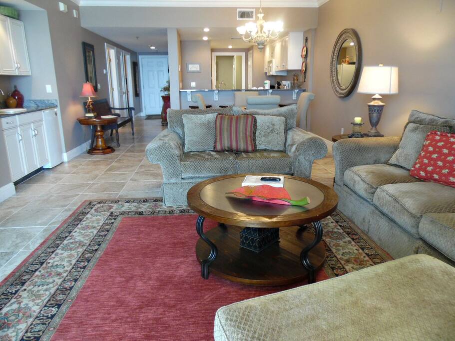 Gulf Front Living Room View To Kitchen