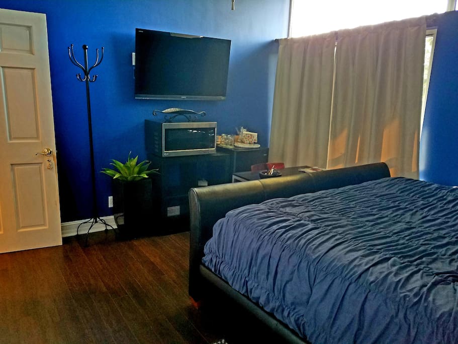 Microwave, refrigerator, coffee service (with Coffee, creamer & condiments), plate, utensils & napkins provided.