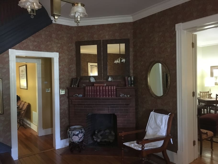Entry foyer and doorway to dining room, half bath, and Parlour, and kitchen