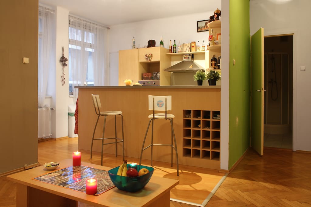 Nice big open kitchen/bar/living area