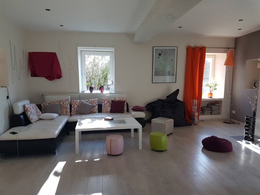 Salon-salle à manger avec cheminée