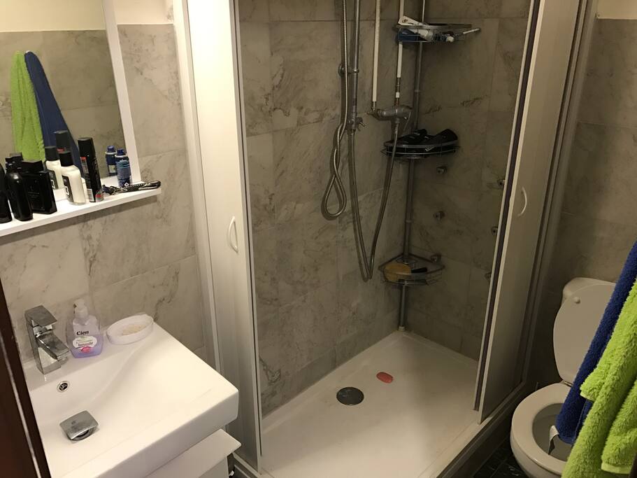 The bathroom with a big shower