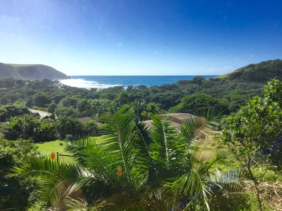 View from Seaview Cottage of Coffee Bay's main swimming and surfing beach.