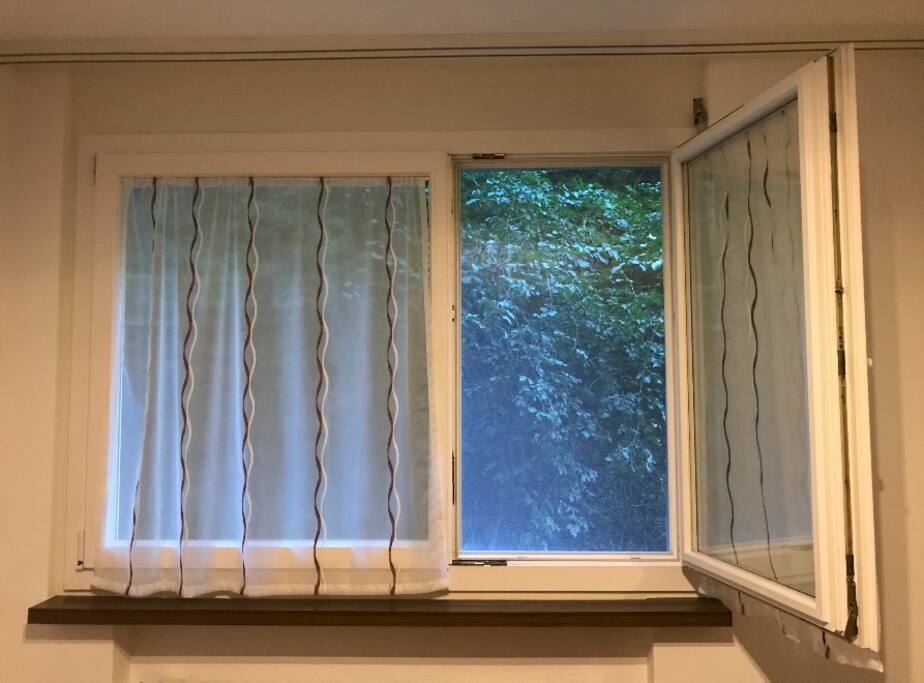 Bedroom-window with fresh air from the forrest.