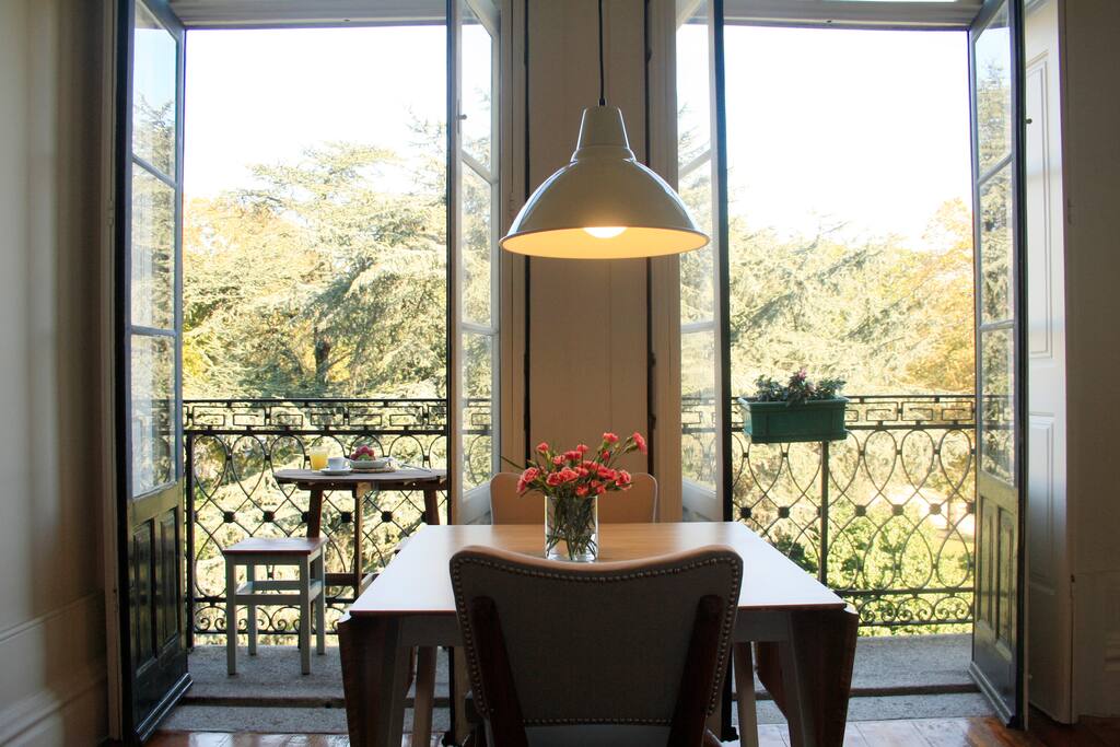 A wide historical balcony facing the garden - perfect for sunsets!