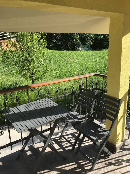 balcony with views towards the Woods