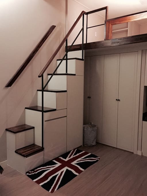 The loft stairs and the closet