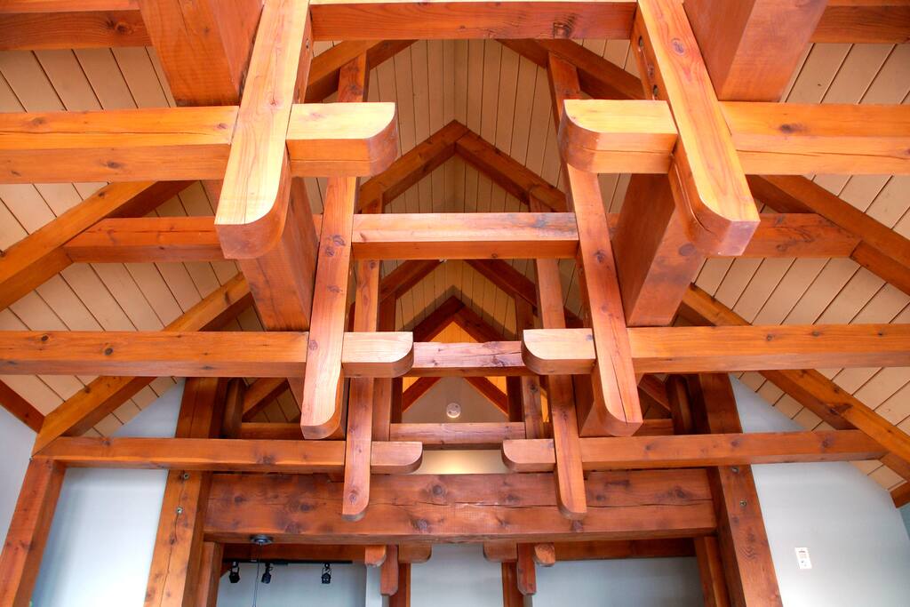 Morning light on the exposed timber beams