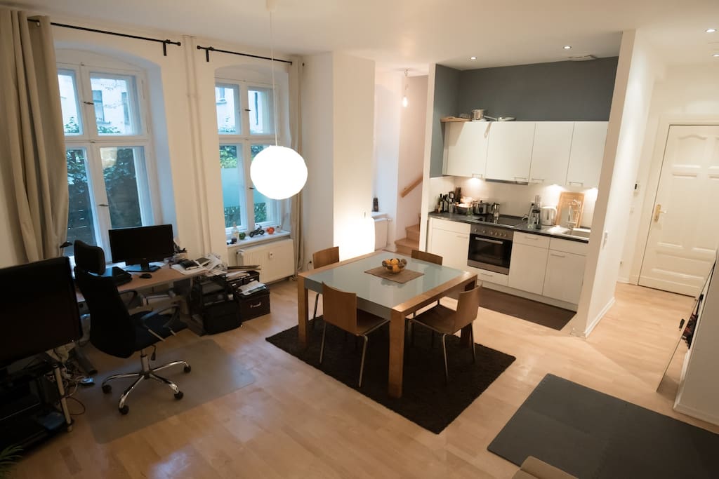 Whole View Living and Dining Room with small sports corner