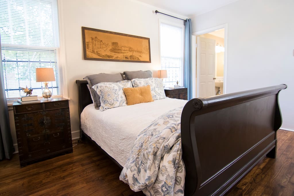 Queen bed in the master bedroom