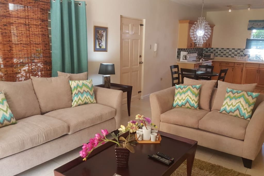 Living Room w/back drop of dining area