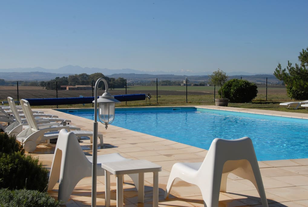 7m x 14m pool fully fenced with Large terrace and unspoilt views to the Pyrenees