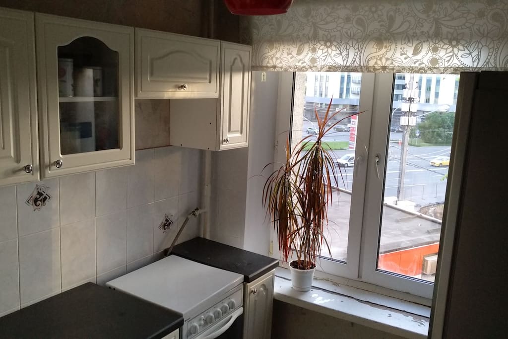 With cozy kitchen