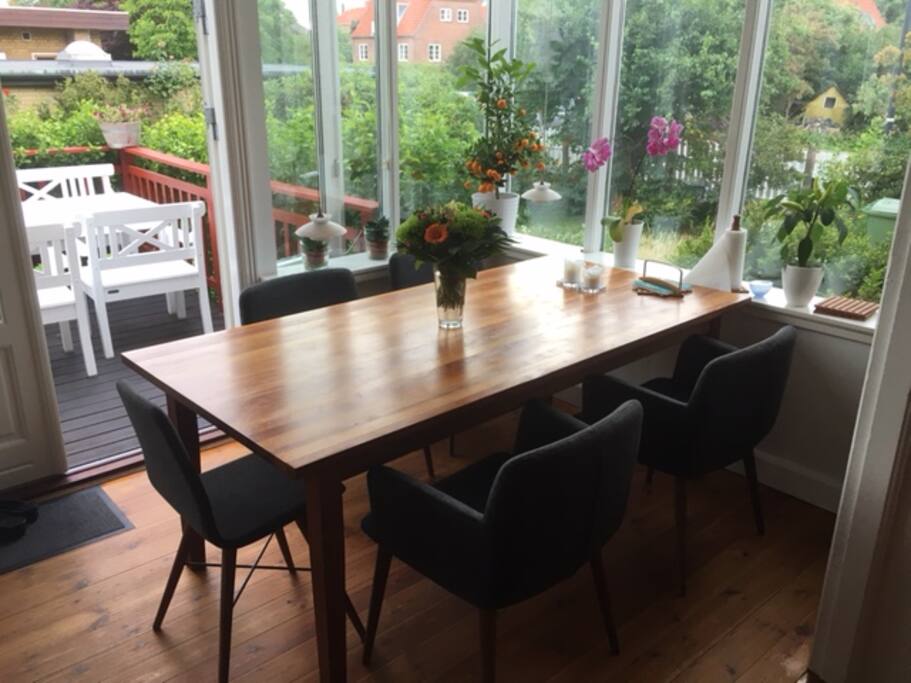 Dining room with door to balcony.