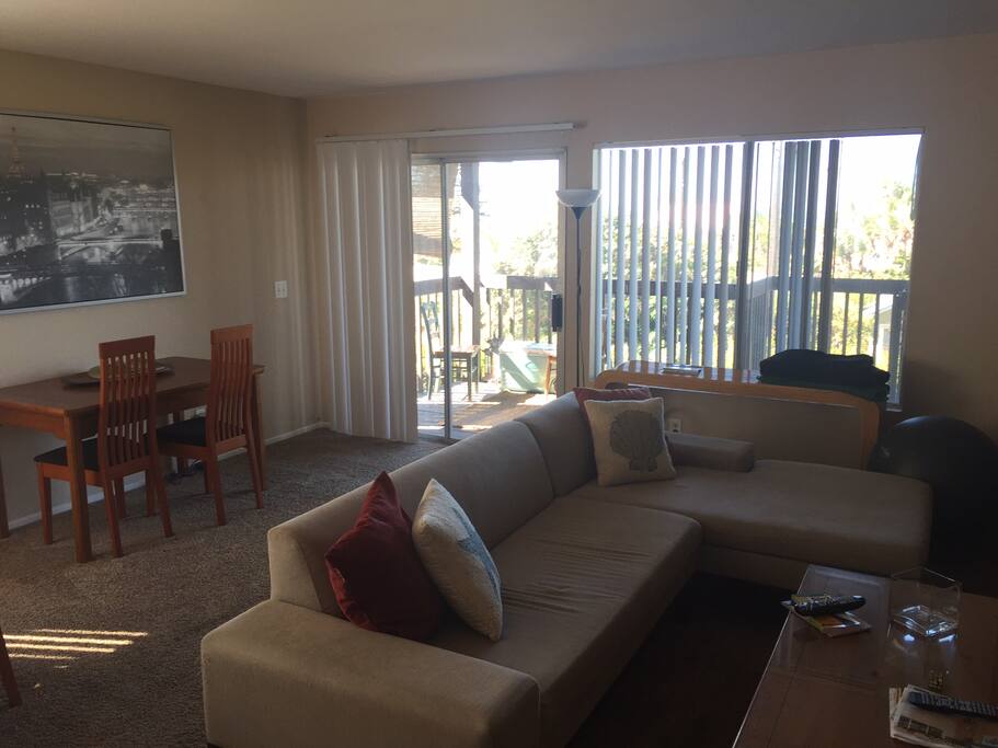 living room with deck outside