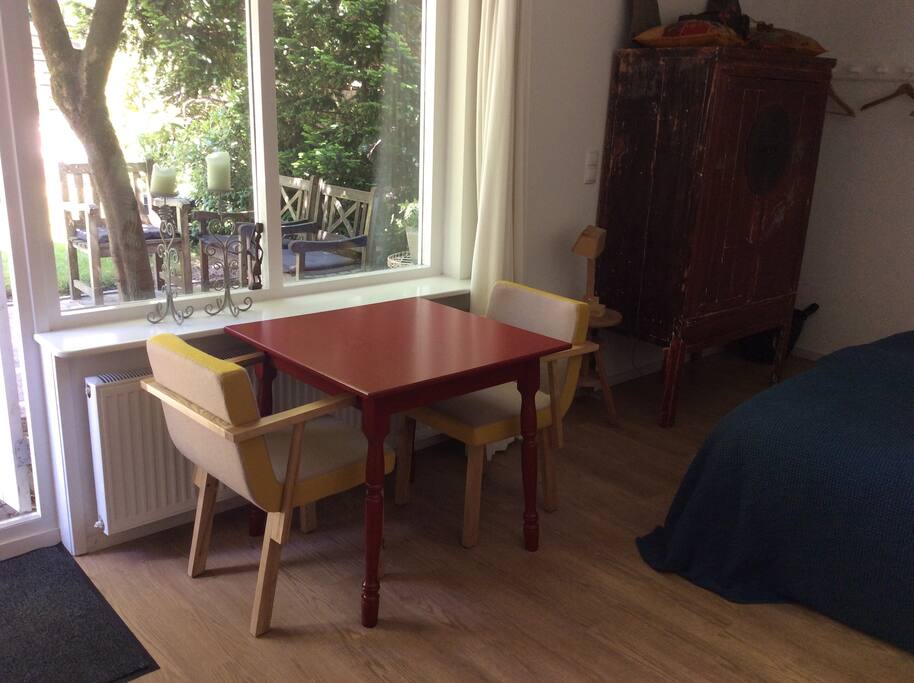You can eat your breakfast here with view of the garden