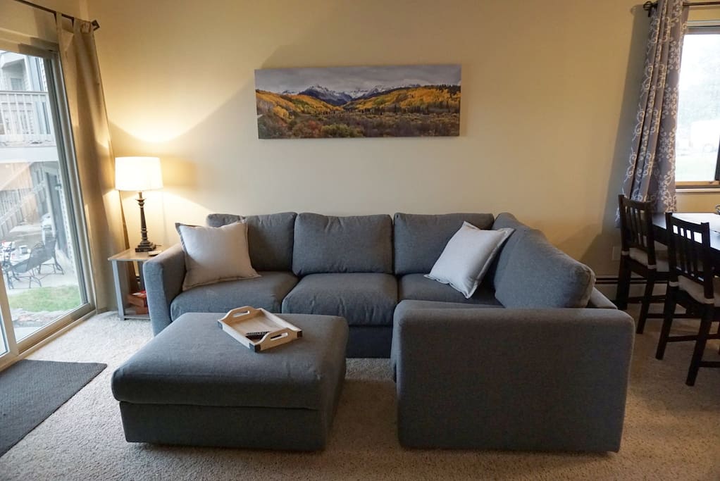 Comfortable sectional for relaxing after a fun day exploring Winter Park