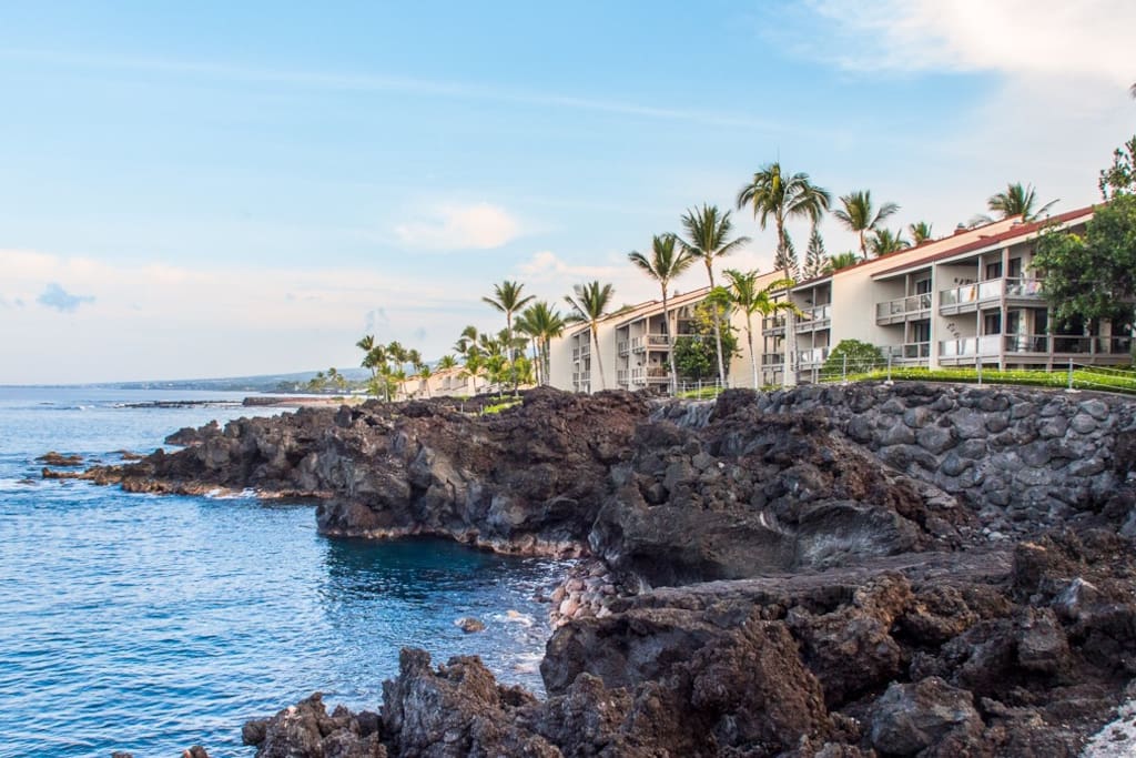 Cliff walk along ancient lava bed shoreline