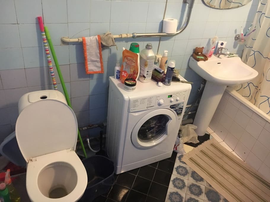 toilet, bathroom and washing machine