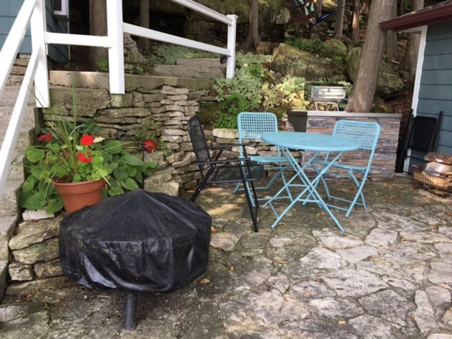 Relax on our private patio with a fire or a cook out.
